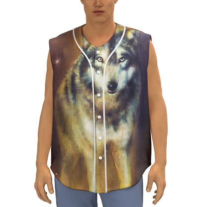 Cosmic Wolf Portrait Print Sleeveless Baseball Jersey