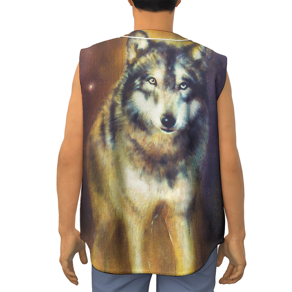 Cosmic Wolf Portrait Print Sleeveless Baseball Jersey