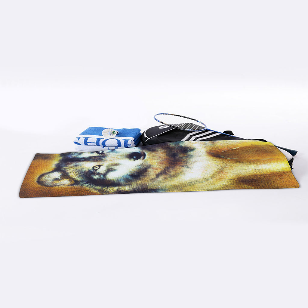 Cosmic Wolf Portrait Print Sports Towel