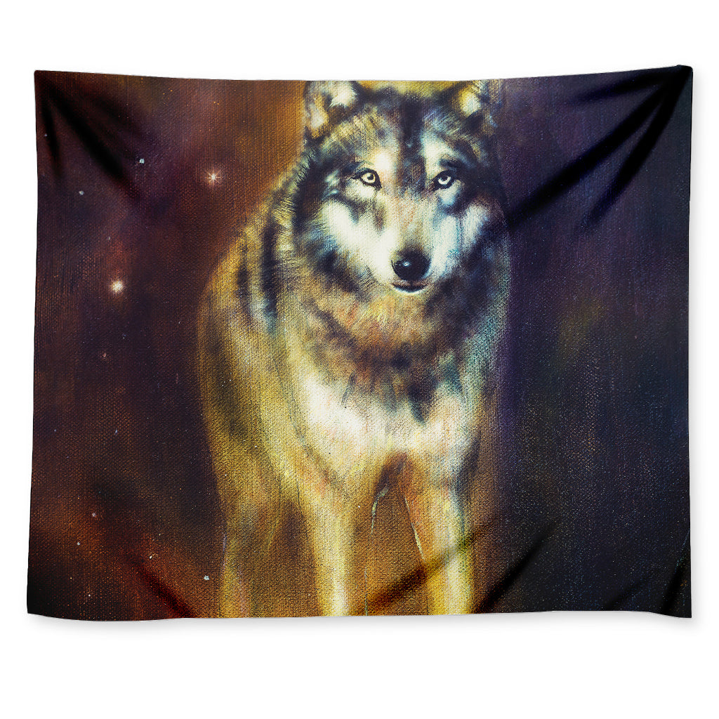 Cosmic Wolf Portrait Print Tapestry