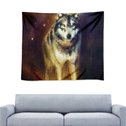 Cosmic Wolf Portrait Print Tapestry