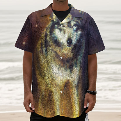 Cosmic Wolf Portrait Print Textured Short Sleeve Shirt
