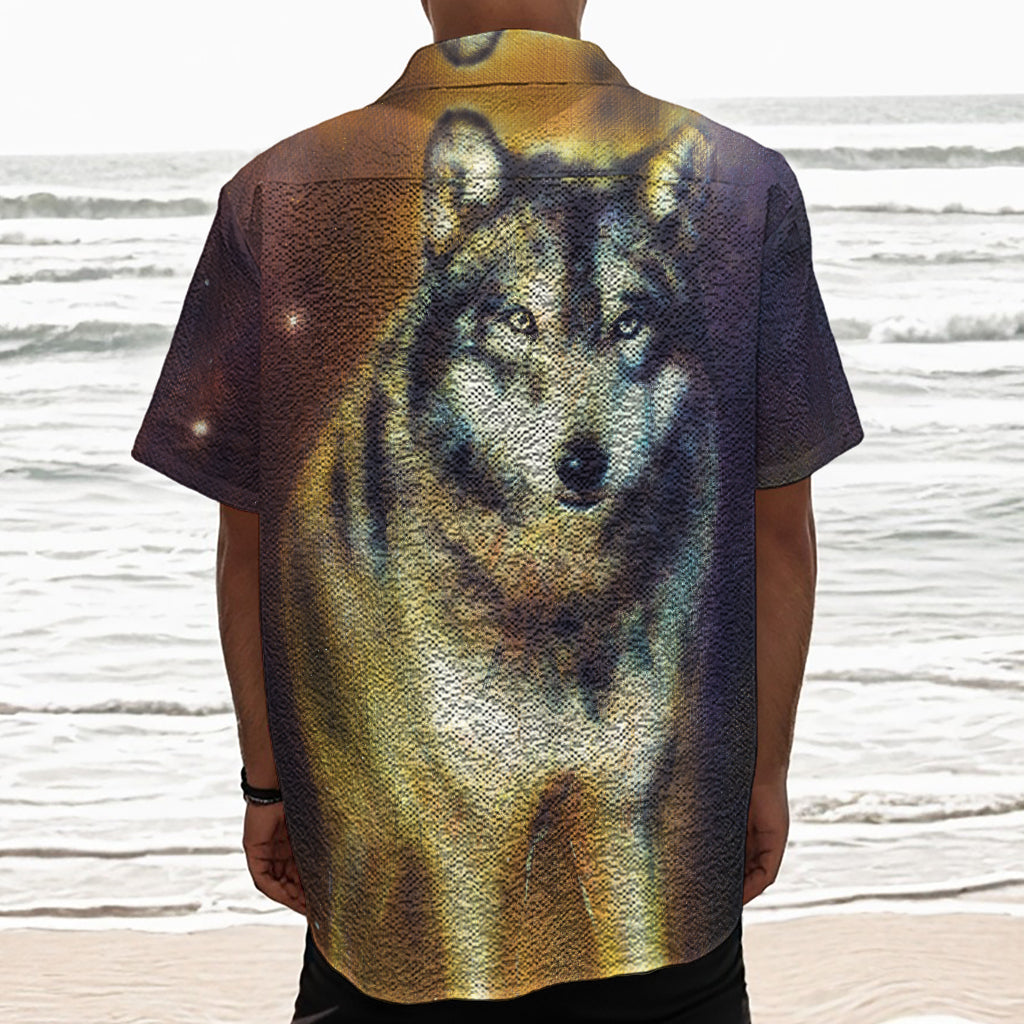 Cosmic Wolf Portrait Print Textured Short Sleeve Shirt