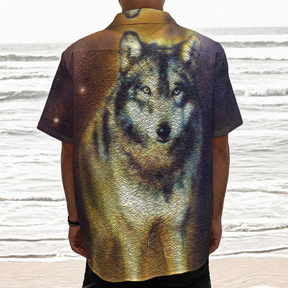 Cosmic Wolf Portrait Print Textured Short Sleeve Shirt