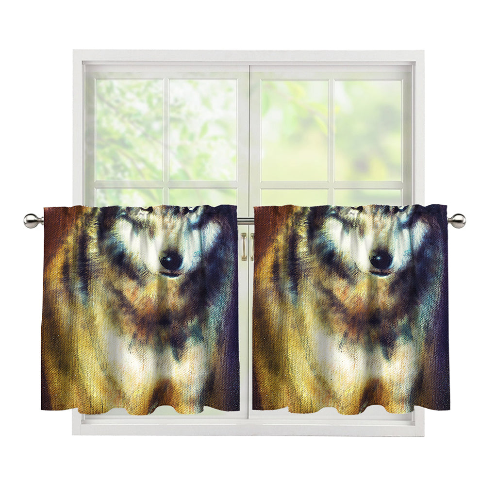 Cosmic Wolf Portrait Print Tier Curtains