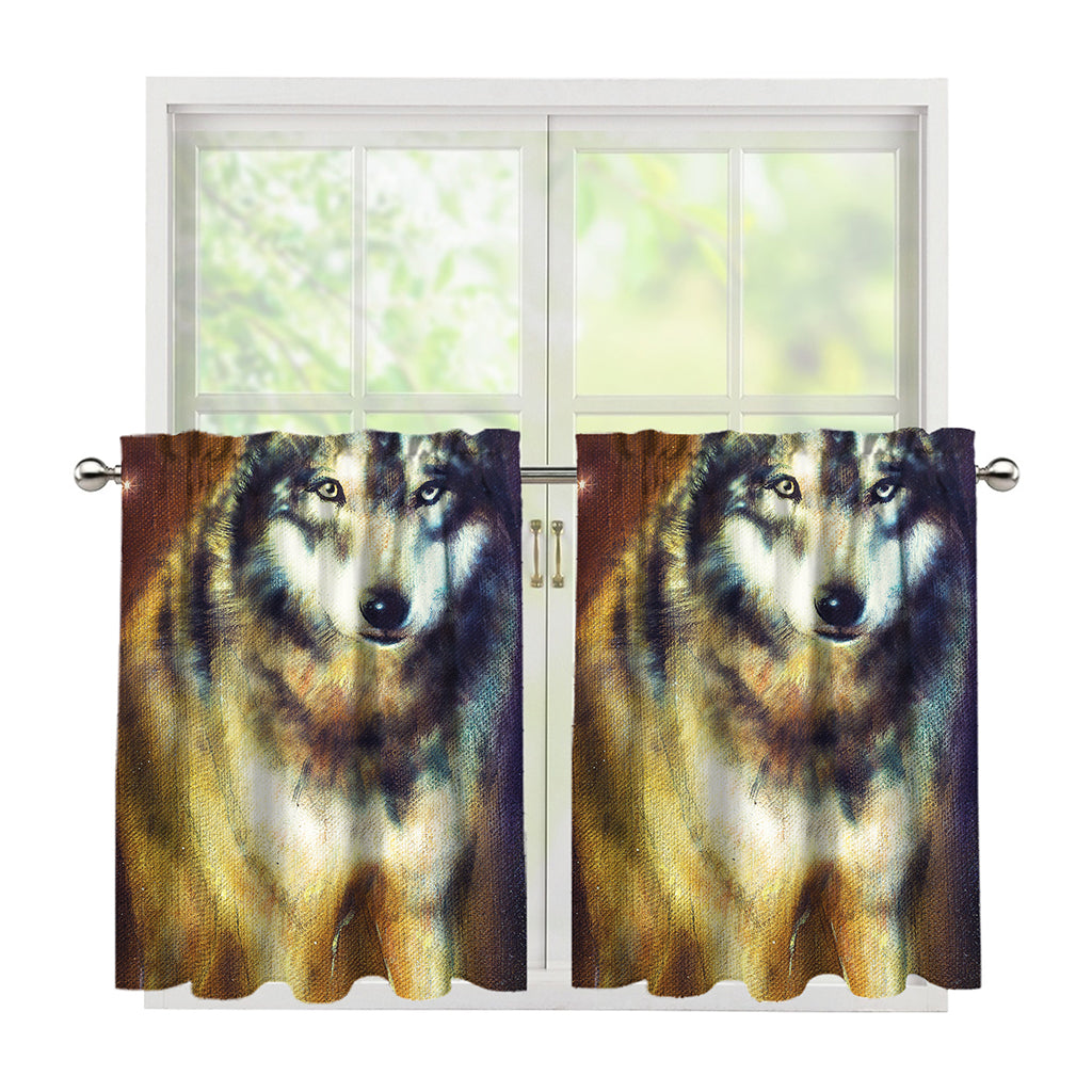 Cosmic Wolf Portrait Print Tier Curtains