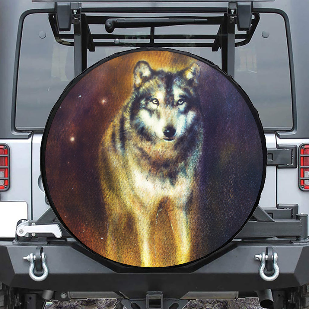 Cosmic Wolf Portrait Print Tire Cover