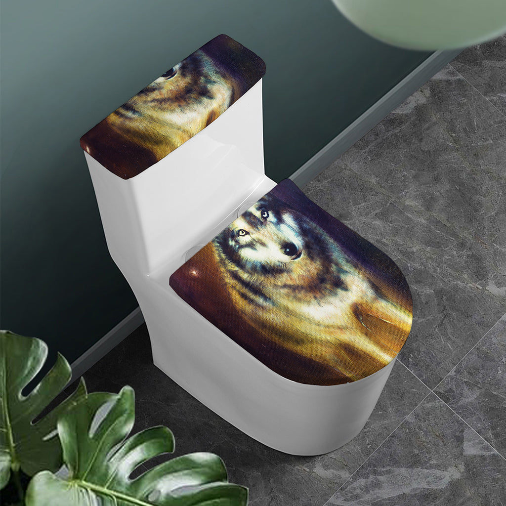 Cosmic Wolf Portrait Print Toilet Lid And Tank Cover Set