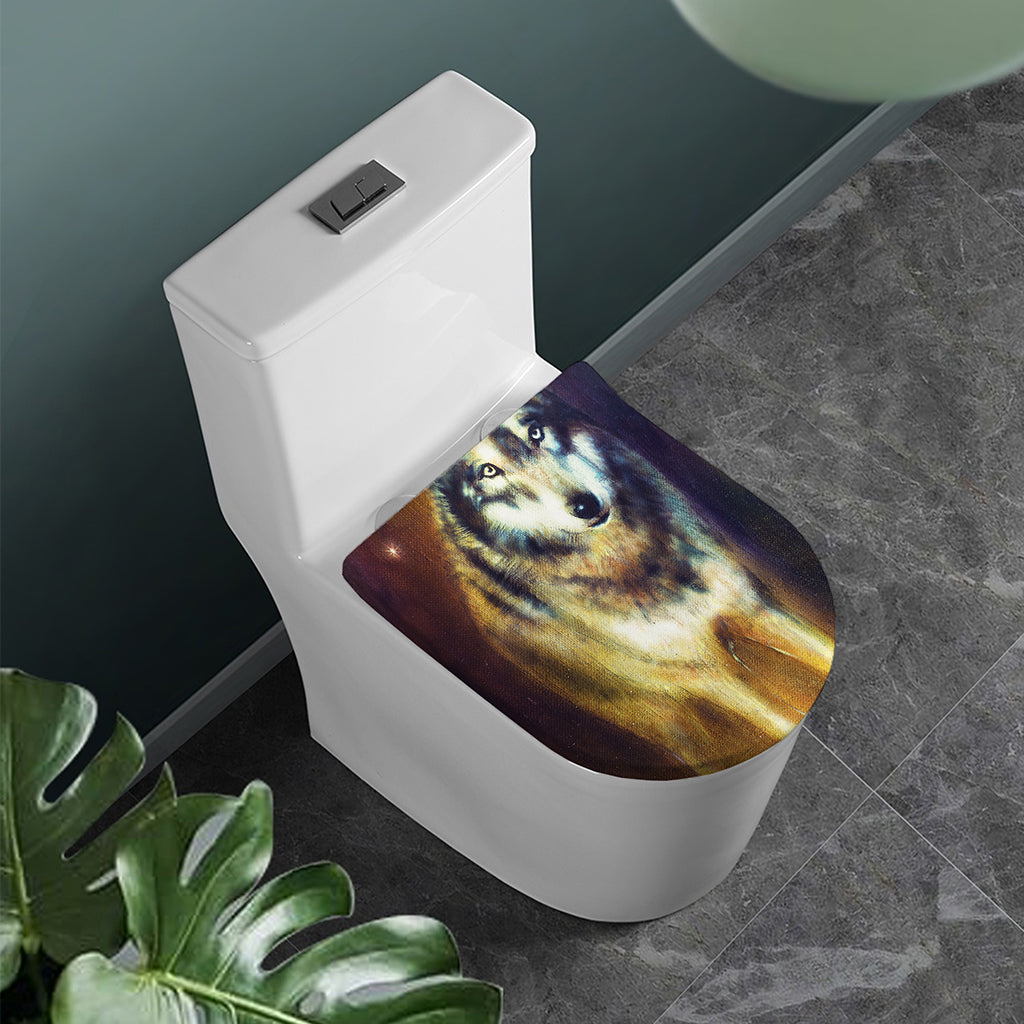Cosmic Wolf Portrait Print Toilet Lid Cover