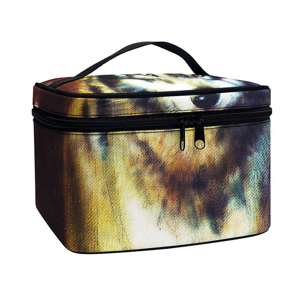 Cosmic Wolf Portrait Print Travel Makeup Bag