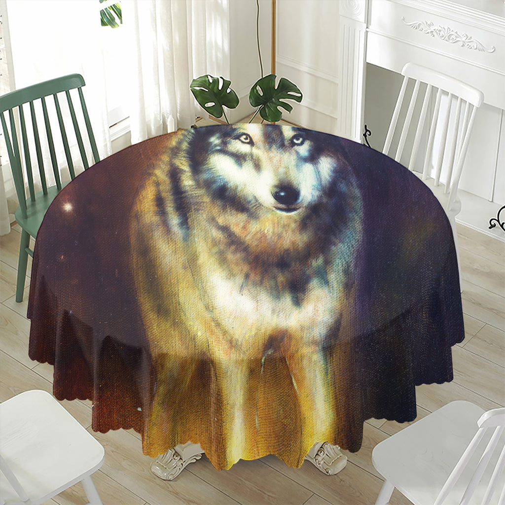 Cosmic Wolf Portrait Print Waterproof Round Tablecloth