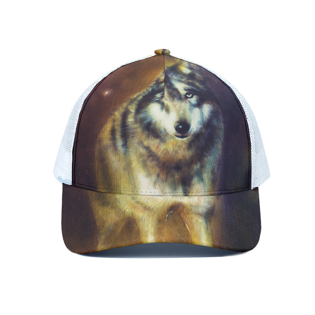 Cosmic Wolf Portrait Print White Mesh Trucker Cap