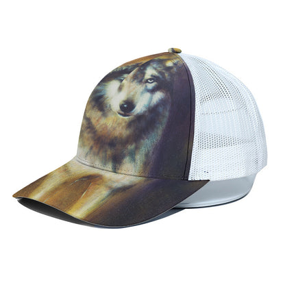 Cosmic Wolf Portrait Print White Mesh Trucker Cap
