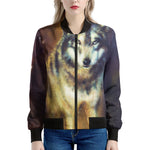 Cosmic Wolf Portrait Print Women's Bomber Jacket