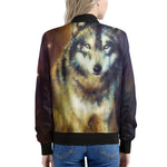 Cosmic Wolf Portrait Print Women's Bomber Jacket
