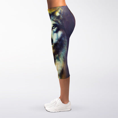 Cosmic Wolf Portrait Print Women's Capri Leggings