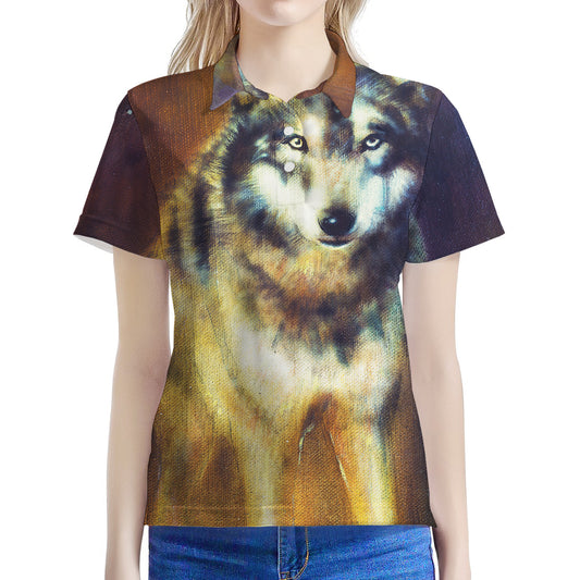 Cosmic Wolf Portrait Print Women's Polo Shirt