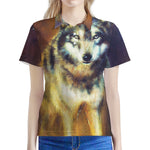 Cosmic Wolf Portrait Print Women's Polo Shirt