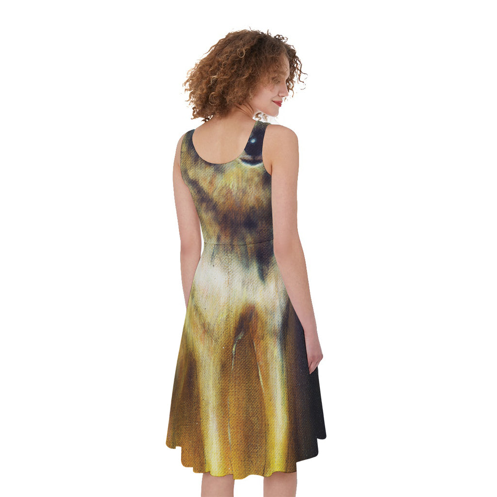 Cosmic Wolf Portrait Print Women's Sleeveless Dress