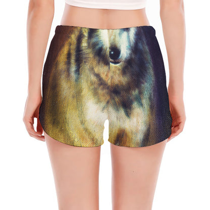 Cosmic Wolf Portrait Print Women's Split Running Shorts