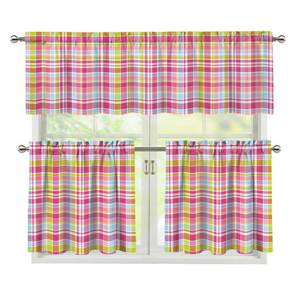 Cotton Candy Pastel Plaid Pattern Print 3 Piece Kitchen Curtains