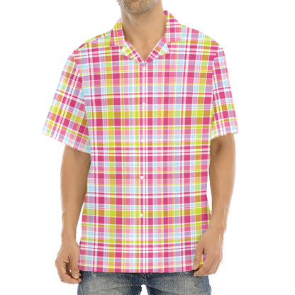 Cotton Candy Pastel Plaid Pattern Print Aloha Shirt