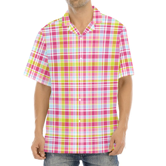 Cotton Candy Pastel Plaid Pattern Print Aloha Shirt