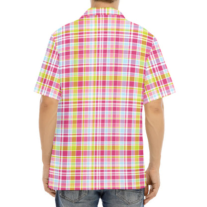 Cotton Candy Pastel Plaid Pattern Print Aloha Shirt