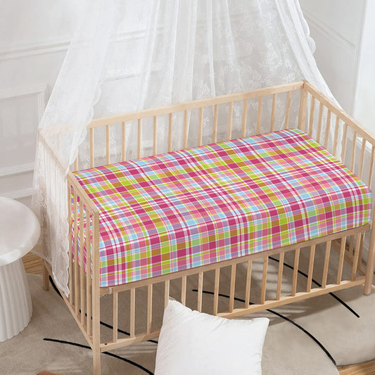 Cotton Candy Pastel Plaid Pattern Print Baby Crib Sheet