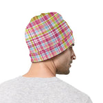 Cotton Candy Pastel Plaid Pattern Print Beanie