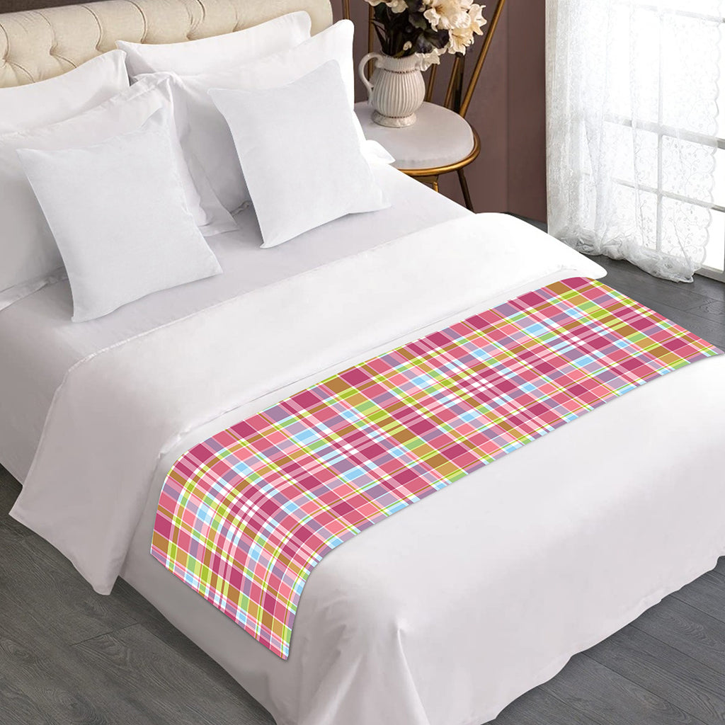 Cotton Candy Pastel Plaid Pattern Print Bed Runner