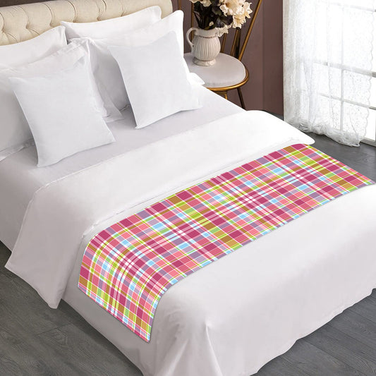 Cotton Candy Pastel Plaid Pattern Print Bed Runner