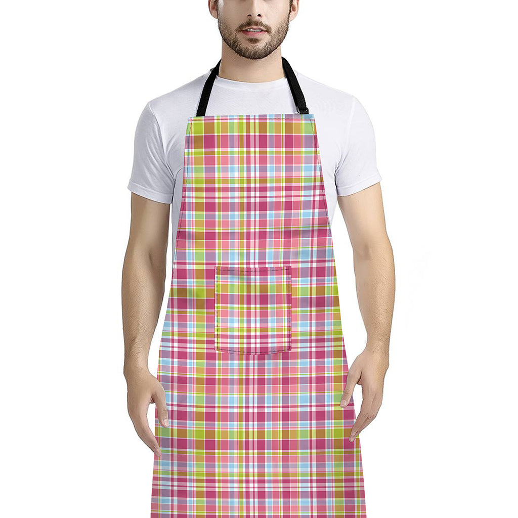 Cotton Candy Pastel Plaid Pattern Print Bib Apron With Pocket