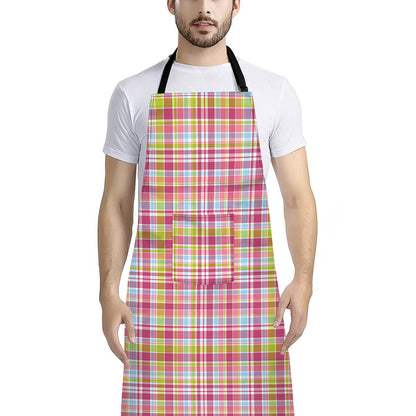 Cotton Candy Pastel Plaid Pattern Print Bib Apron With Pocket
