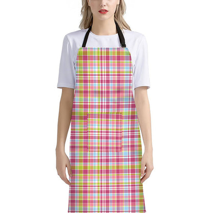 Cotton Candy Pastel Plaid Pattern Print Bib Apron With Pocket