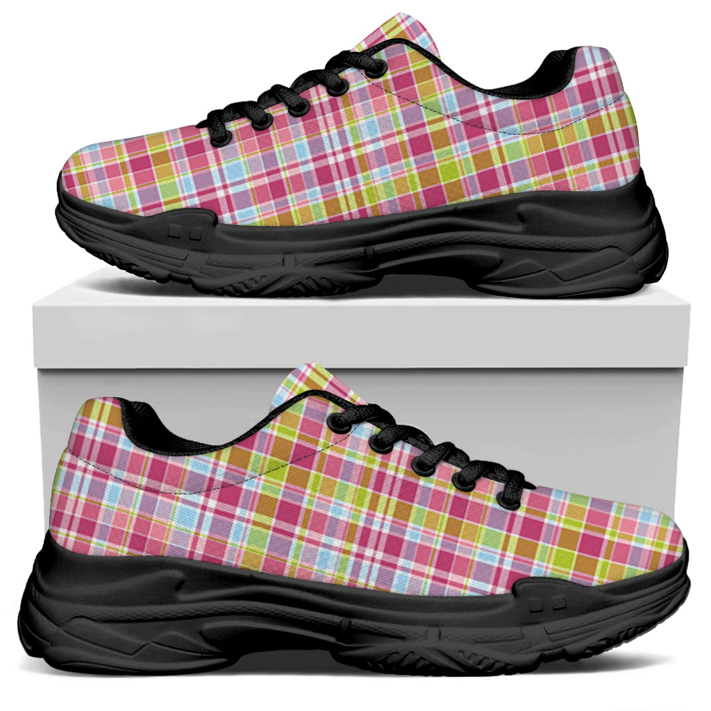 Cotton Candy Pastel Plaid Pattern Print Black Chunky Shoes