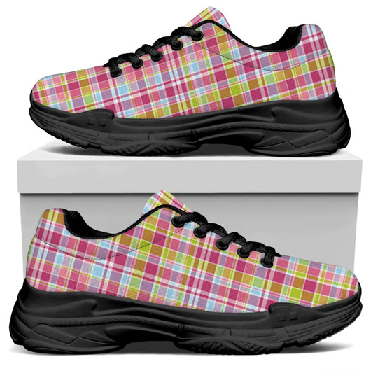 Cotton Candy Pastel Plaid Pattern Print Black Chunky Shoes