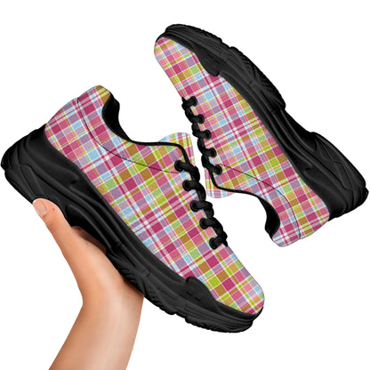 Cotton Candy Pastel Plaid Pattern Print Black Chunky Shoes