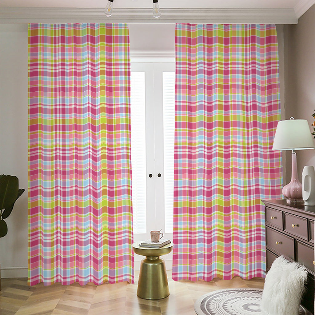 Cotton Candy Pastel Plaid Pattern Print Blackout Pencil Pleat Curtains