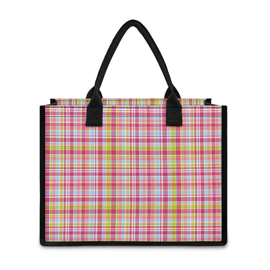 Cotton Candy Pastel Plaid Pattern Print Canvas Tote Bag