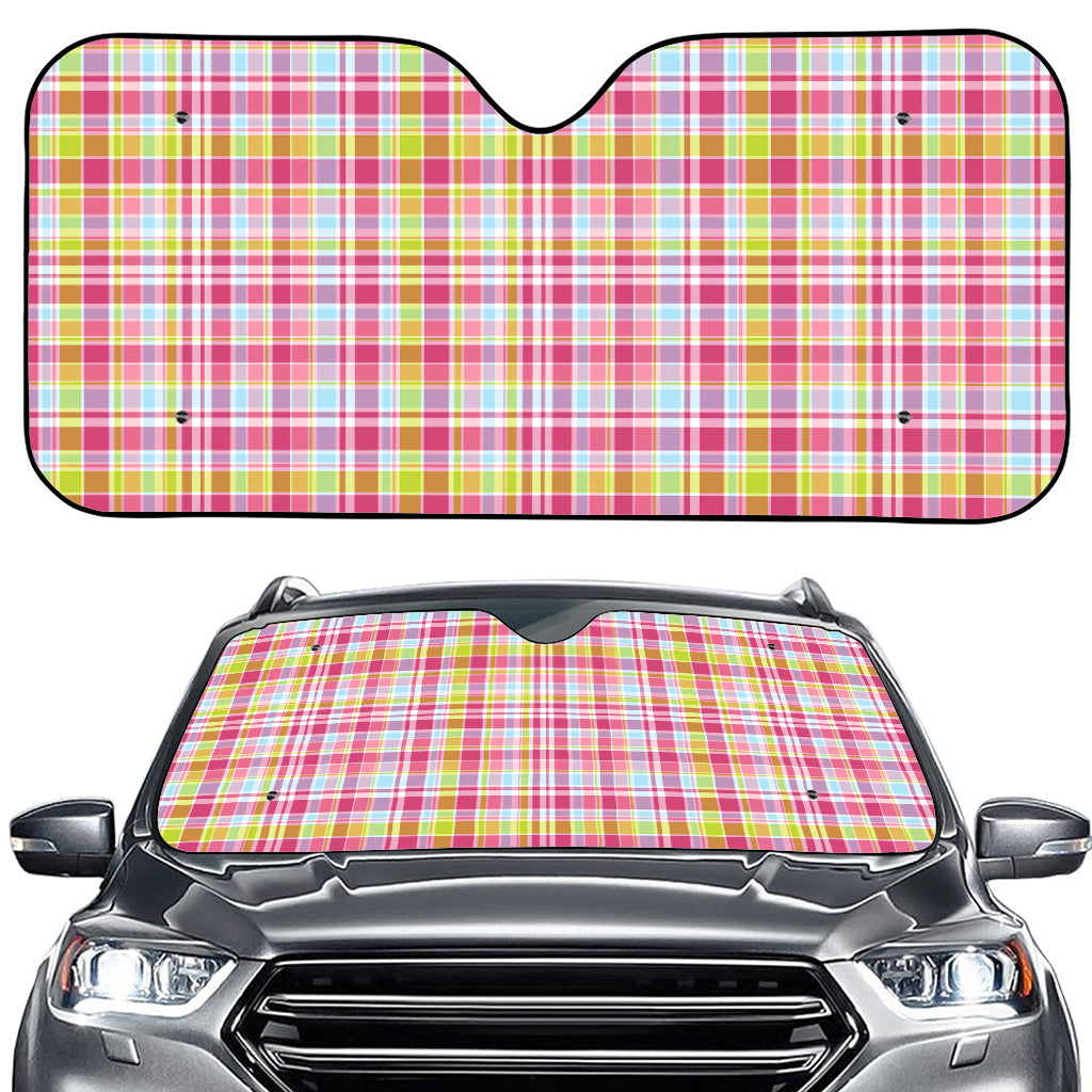 Cotton Candy Pastel Plaid Pattern Print Car Windshield Sun Shade