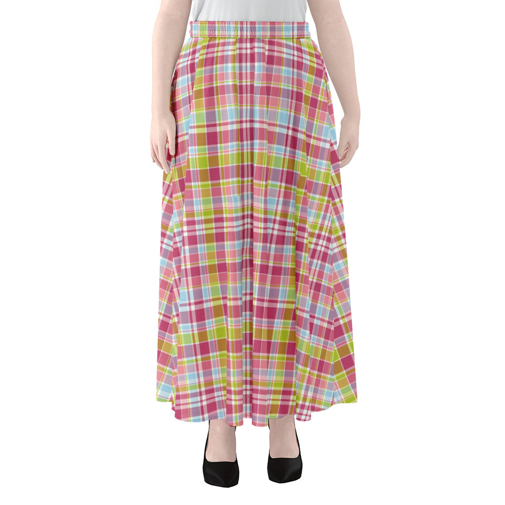 Cotton Candy Pastel Plaid Pattern Print Chiffon Maxi Skirt