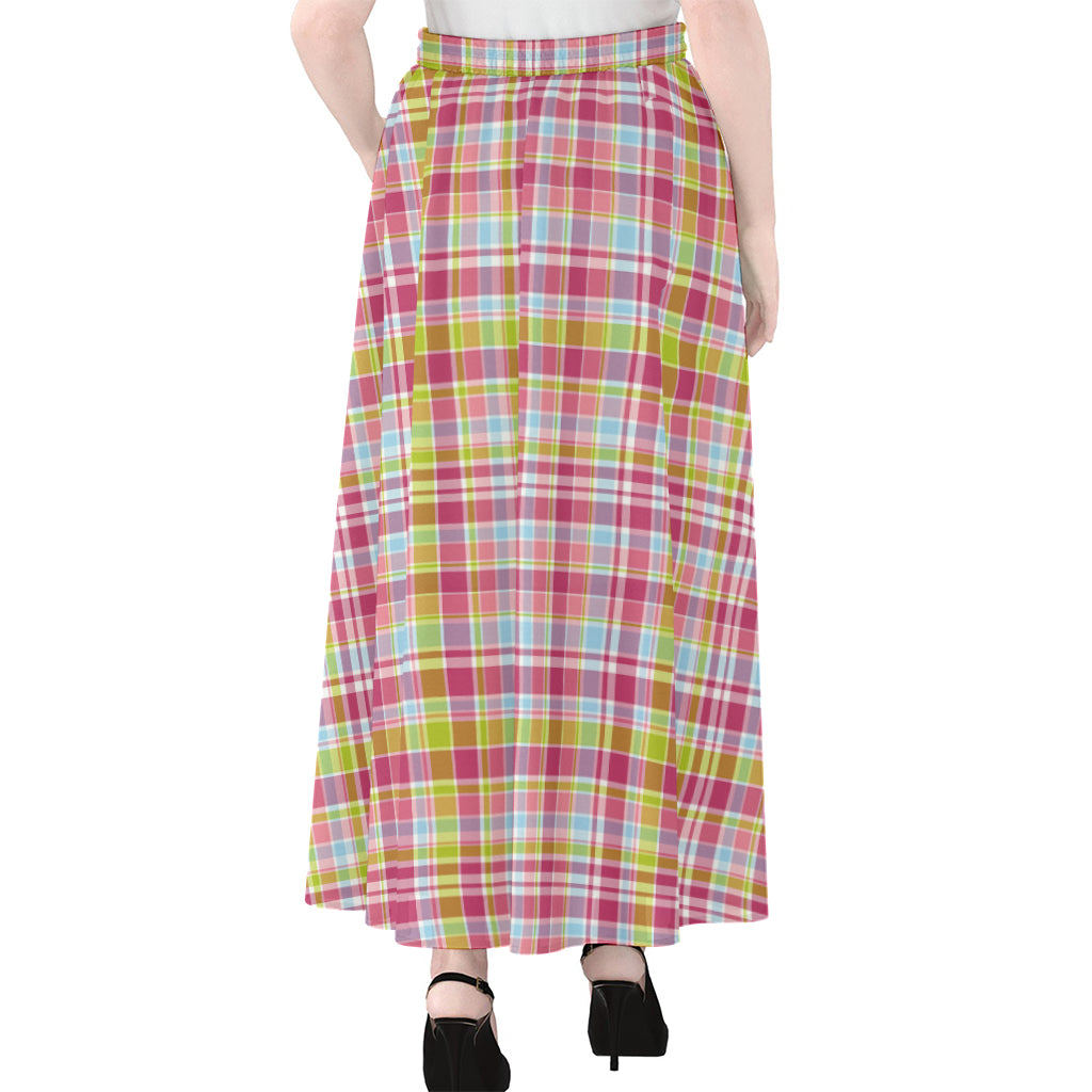 Cotton Candy Pastel Plaid Pattern Print Chiffon Maxi Skirt