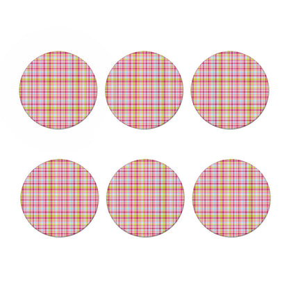 Cotton Candy Pastel Plaid Pattern Print Coaster Set