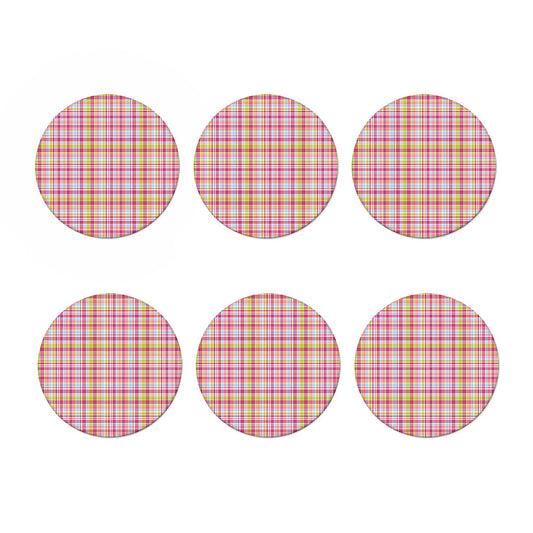 Cotton Candy Pastel Plaid Pattern Print Coaster Set