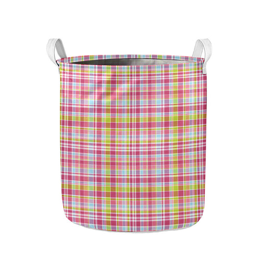 Cotton Candy Pastel Plaid Pattern Print Collapsible Laundry Basket