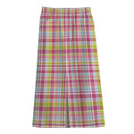 Cotton Candy Pastel Plaid Pattern Print Cotton Front Slit Maxi Skirt