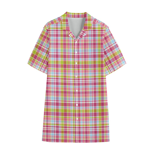Cotton Candy Pastel Plaid Pattern Print Cotton Hawaiian Shirt