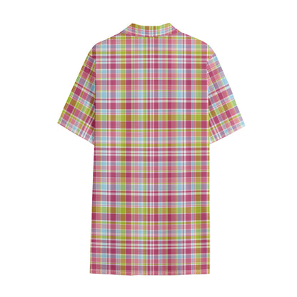 Cotton Candy Pastel Plaid Pattern Print Cotton Hawaiian Shirt