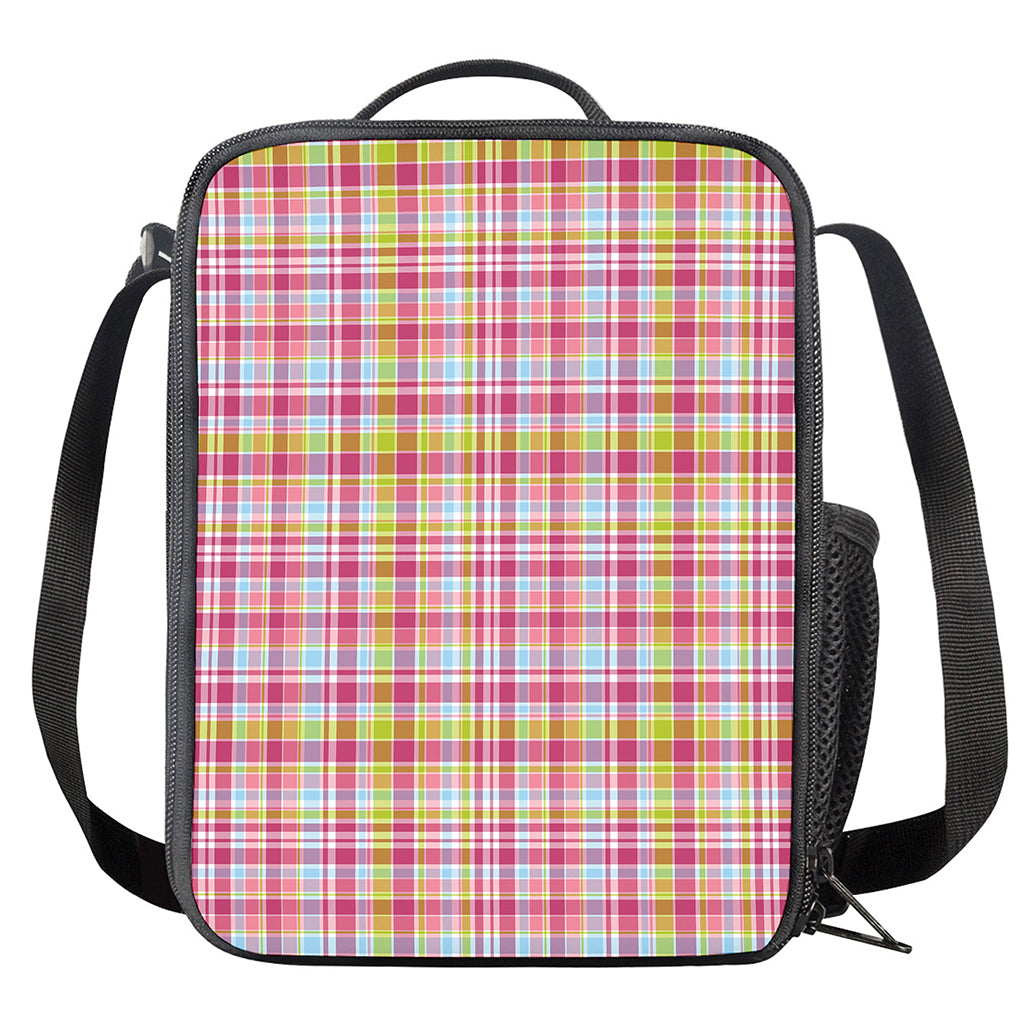 Cotton Candy Pastel Plaid Pattern Print Crossbody Lunch Bag